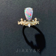 Natural Australian Opal and Diamond Crown Ring - Jiaxyk